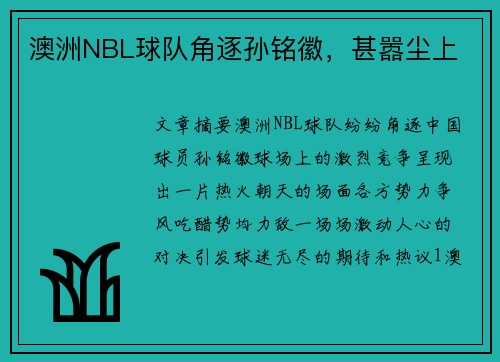 澳洲NBL球队角逐孙铭徽，甚嚣尘上
